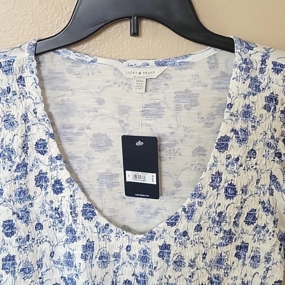 Lucky Brand Womens Floral Puff Sleeve Smocked Blouse - Size Medium - Picture 4 of 8